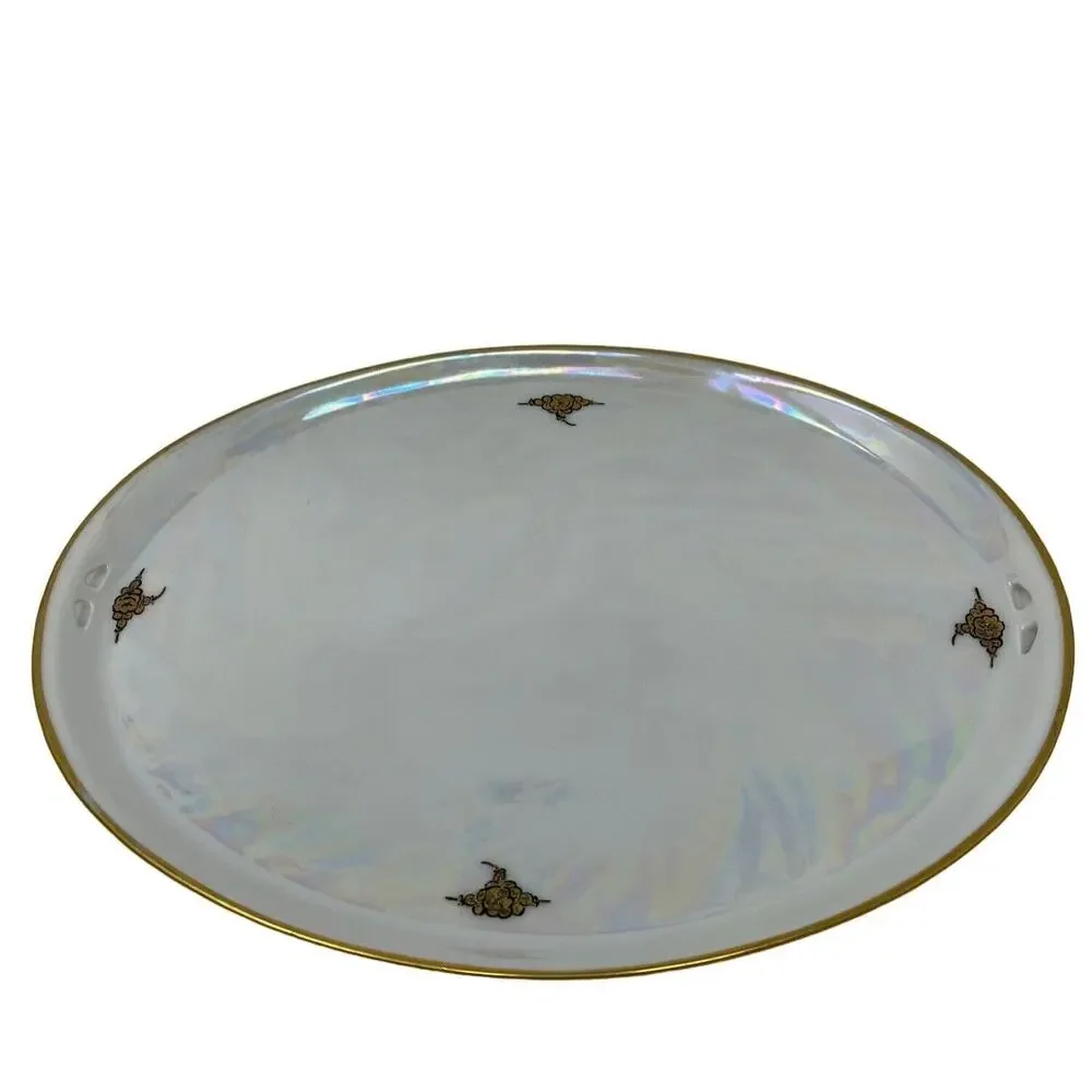 RS Tillowitz Silesia Dresser Set Opalescent Footed Hair Receiver Powder Jar Tray